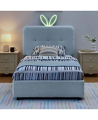 Streamdale Furniture Twin Rabbit Ear Upholstered Bed w/Led and 4 Drawers