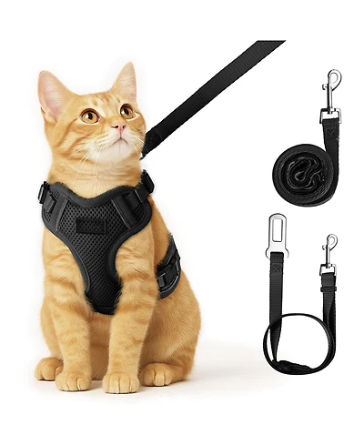 Aronkl Escape Proof Cat Harness Leash Adjustable Breathable Comfortable Vest Easy Wear Outdoor Travel Car Seat Belt Safe