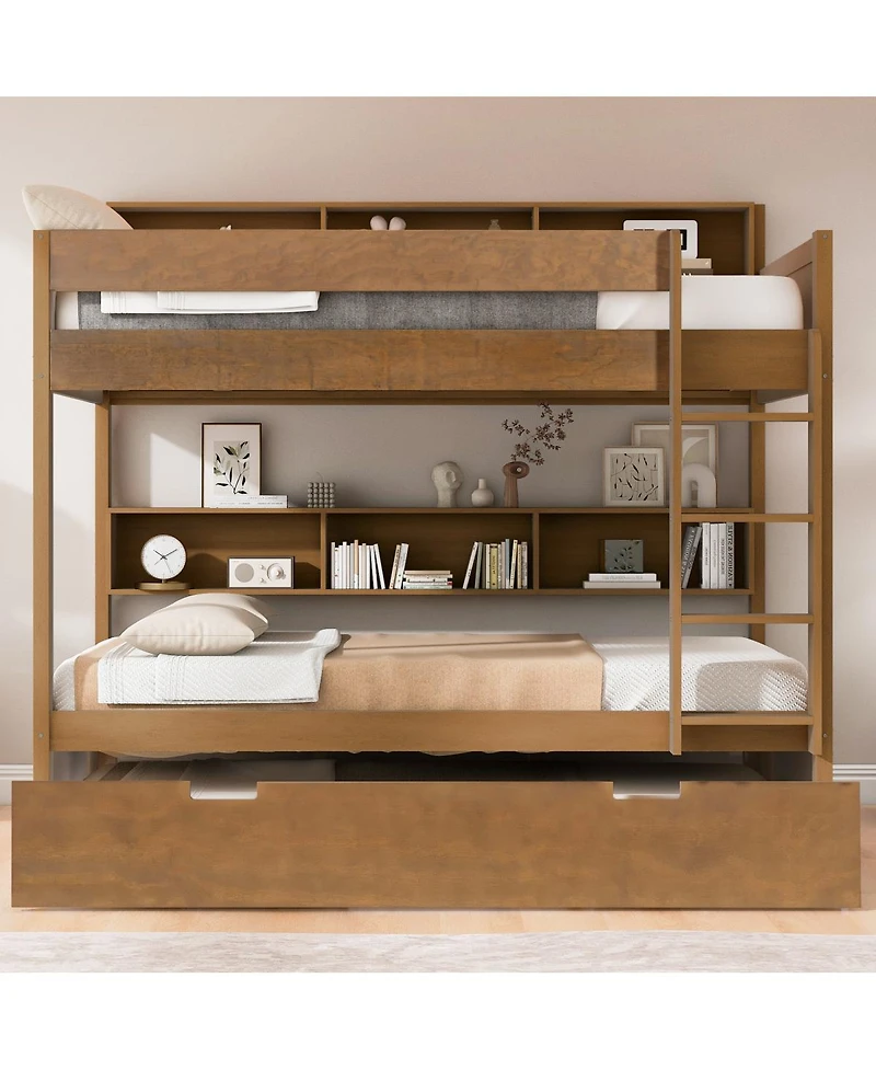 Streamdale Furniture Full over full bunk bed with trundle, Antique Wood