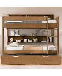 Streamdale Furniture Full over full bunk bed with trundle, Antique Wood