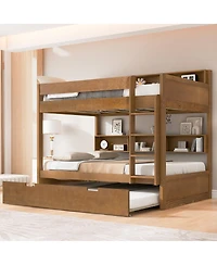 Streamdale Furniture Full over full bunk bed with trundle, Antique Wood