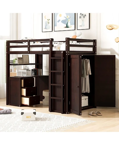 Streamdale Furniture Loft Bed w/Drawers, Desk, Wardrobe - Espresso