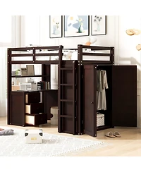 Streamdale Furniture Loft Bed w/Drawers, Desk, Wardrobe - Espresso