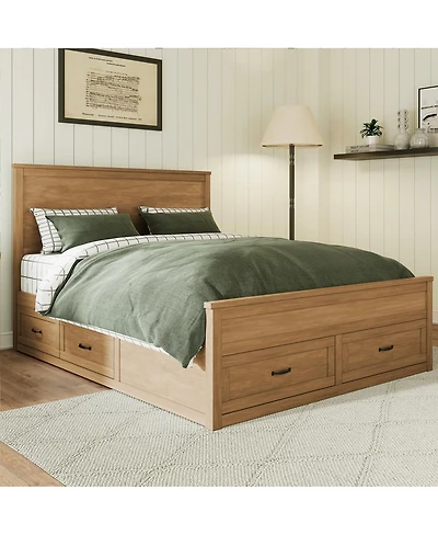 Streamdale Furniture Wood Storage Bed w/ 6 Drawers, No Box Spring Needed