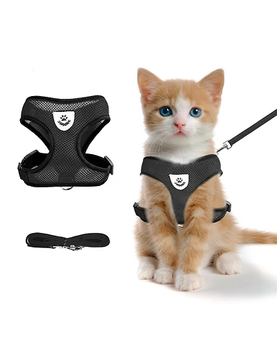 Aronkl Summer Cat Harness Leash Set Anti Escape Adjustable Soft Mesh Reflective Breathable Lightweight