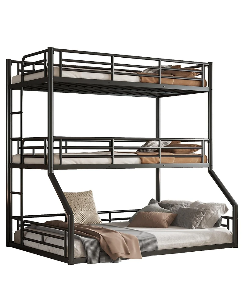 Streamdale Furniture Metal Triple Bunk Bed with Guardrails