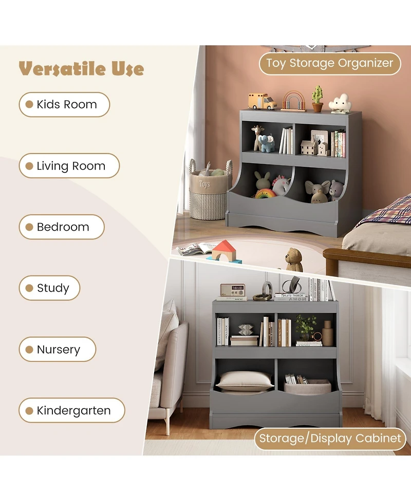 Sugift Toy Storage Organizer 4-Cubby Kids Bookcase for Toys and Books