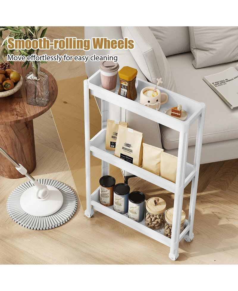 Sugift 3-Tier Slim Rolling Storage Cart 2-Pack Mobile Bathroom Organizer with Wheels
