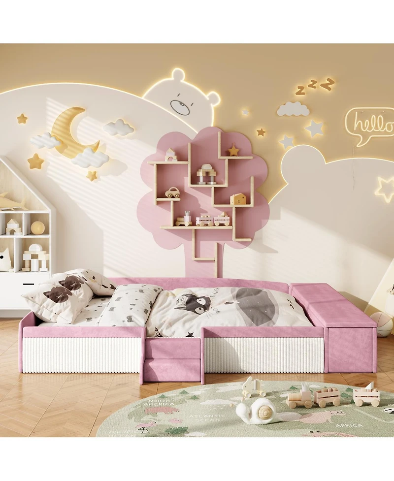 Streamdale Furniture Velvet Daybed w/ Stairs and Storage Ottoman