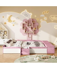 Streamdale Furniture Velvet Daybed w/ Stairs and Storage Ottoman