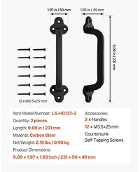 Sugift Barn Door Handle, 2Pcs 9" Rustic Steel Gate Handles for Outdoor Use