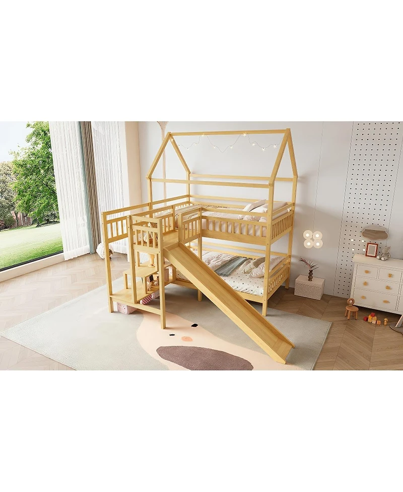 Streamdale Furniture House Bunk Bed with Slide and Storage Stairs