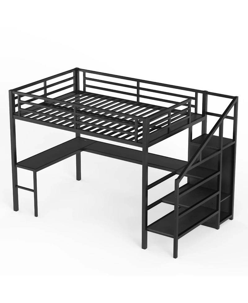 Streamdale Furniture Xl Loft Bed w/Desk, Wardrobe, Usb, Led