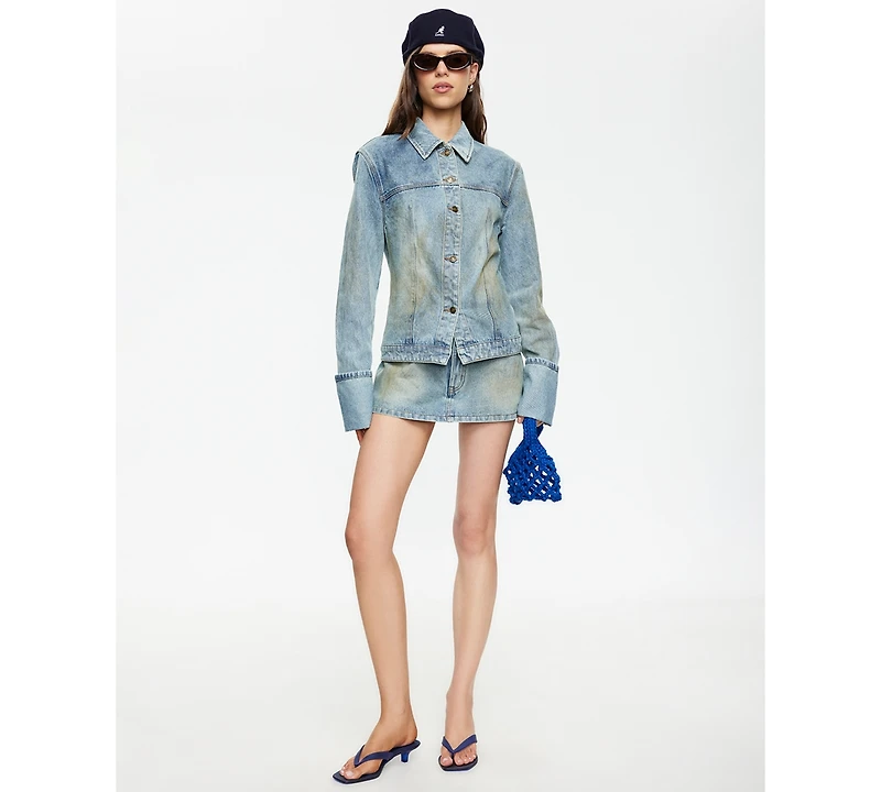 Lioness Women's The Bronx Spread Collar Button-Front Cotton Denim Jacket