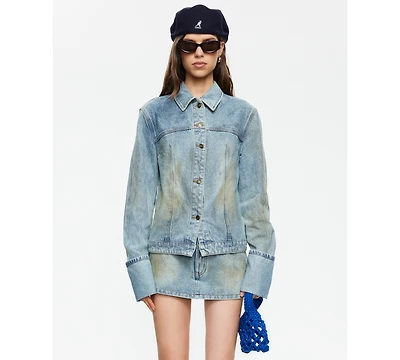 Lioness Women's The Bronx Spread Collar Button-Front Cotton Denim Jacket