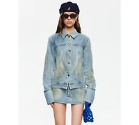 Lioness Women's The Bronx Spread Collar Button-Front Cotton Denim Jacket
