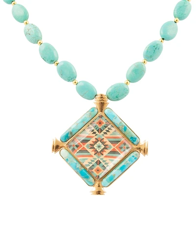 Barse Native Weave Blue Turquoise Golden Pendant Necklace