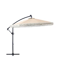 Mondawe 10ft Patio Offset Hanging Lighted Umbrella with Tassels