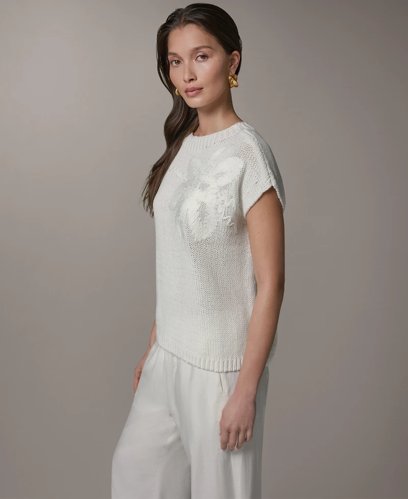 Donna Karan Weekend Women's Crewneck Floral Embroidered Sweater