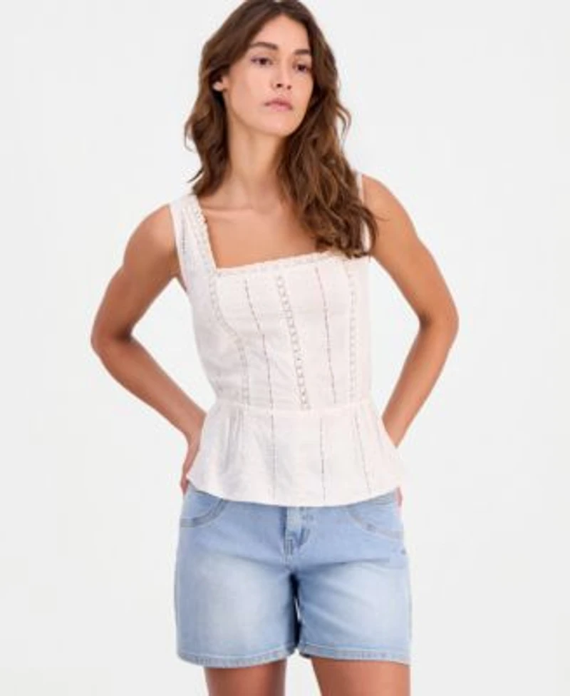 Now This Womens Embroidered Linen Peplum Hem Top Macys Exclusive