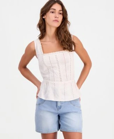 Now This Womens Embroidered Linen Peplum Hem Top Macys Exclusive