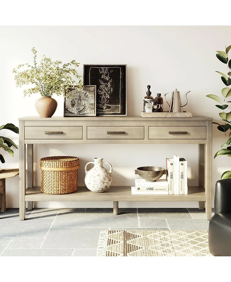 Streamdale Furniture 59.1" Farmhouse Entryway Table with 3 Drawers and Bottom Shelf.