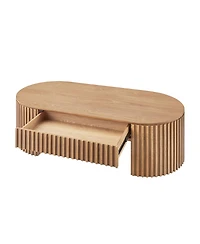 Streamdale Furniture Oval Wood Coffee Table With Drawer - Mid Century Modern Living Room Furniture