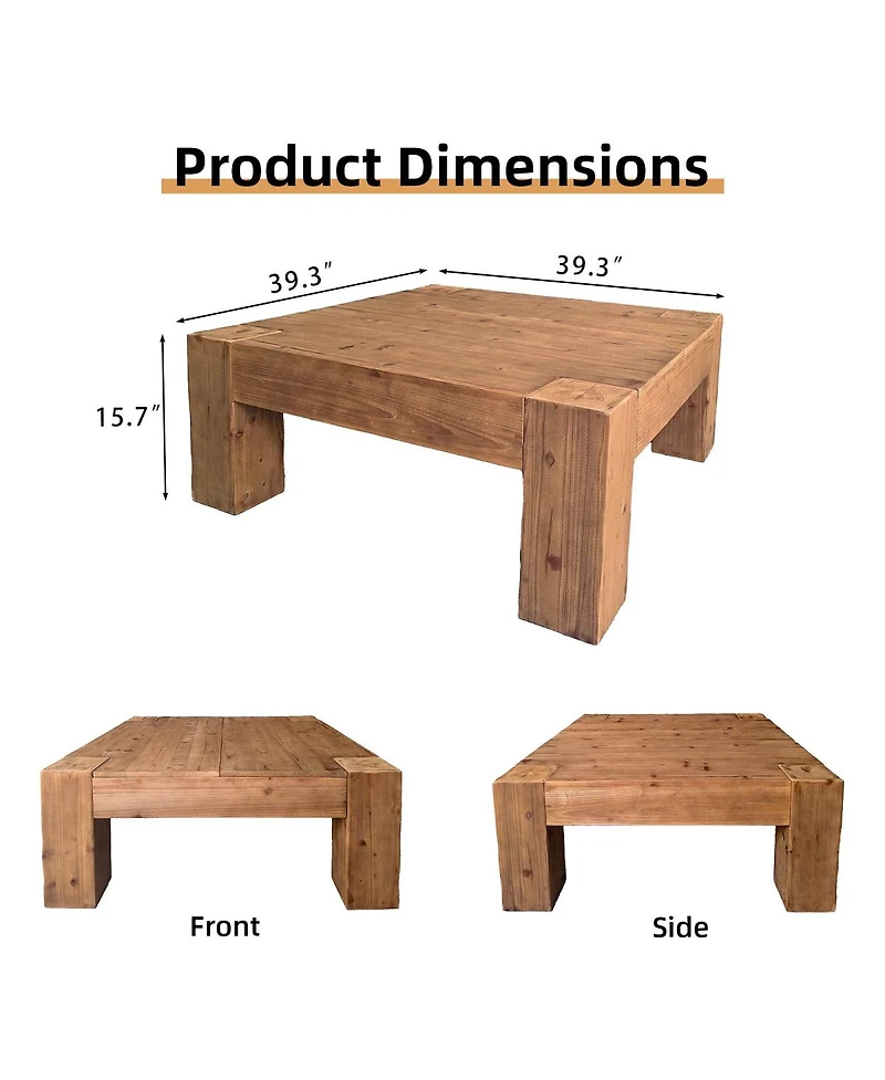 Streamdale Furniture Solid Wood Coffee Table: Japanese Wabi-Sabi & Modern Minimalist