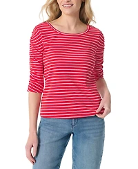 Gloria Vanderbilt Women's Striped Round Neck Ruched-Sleeve Tunic Top