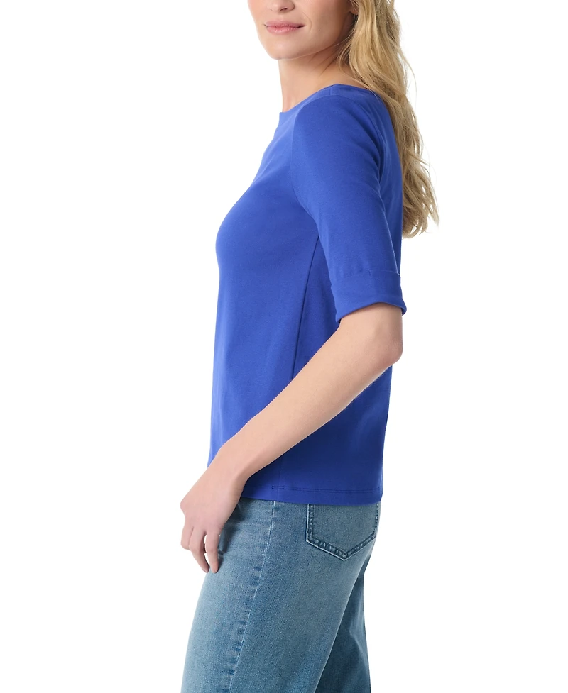 Gloria Vanderbilt Women's Boat Neck Elbow-Sleeve T-Shirt