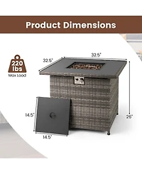 Gouun 32.5 in Square Gas Fire Pit Table 50000 Btu, Tempered Glass Tabletop with Cover