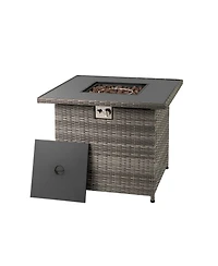 Gouun 32.5 in Square Gas Fire Pit Table 50000 Btu, Tempered Glass Tabletop with Cover