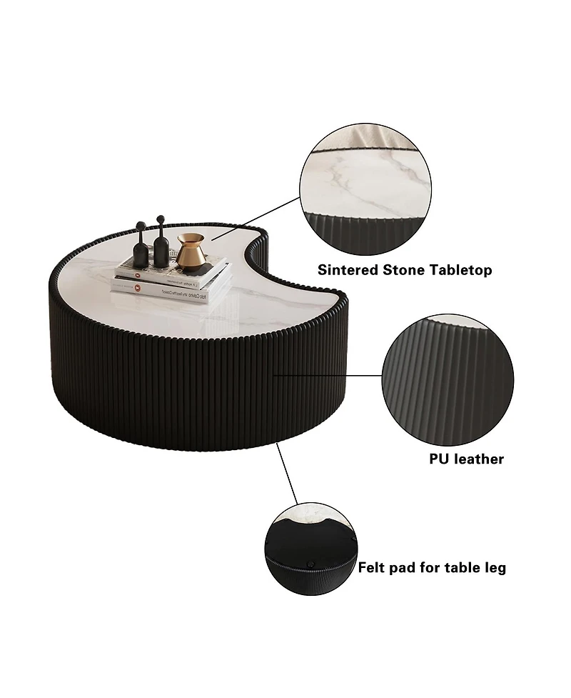 Streamdale Furniture Stylish Irregular Sintered Stone and Leather Coffee Sofa Table for Living Room