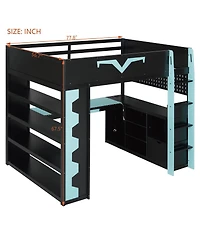 Streamdale Furniture Gaming Loft Bed w/Desk, Rgb, Power, Storage