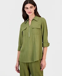Anne Klein Women's Collared Half-Zip Roll-Tab Shirt, Regular & Petite