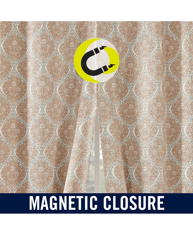 Sun Zero Lanet Vintage Ogee Magnetic Closure Blackout Back Tab Curtain Panel Pair