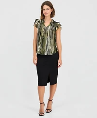 Anne Klein Women's Flutter-Sleeve Tie-Neck Top