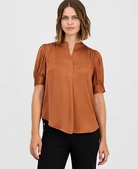 Anne Klein Women's Split-Neck Puffed-Sleeve Top