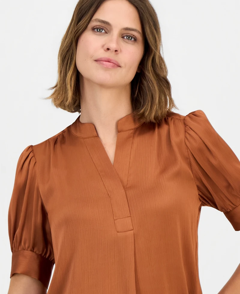 Anne Klein Women's Split-Neck Puffed-Sleeve Top