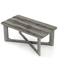 Sugift Rectangle Coffee Table Rubber Wood Base with X-Shaped Base-Gray