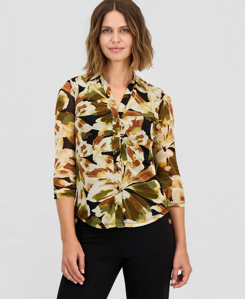 Anne Klein Women's Shirred 3/4-Sleeve Shirt