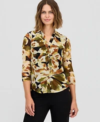 Anne Klein Women's Shirred 3/4-Sleeve Shirt