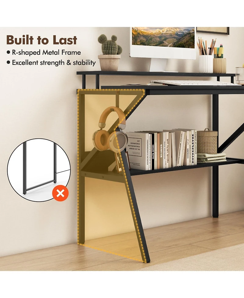 Sugift Space Saving Computer Desk with Monitor Stand and Extra Storage Shelf for Work Study-Black
