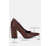 Zhuri Faux Leather Solid Block Heel Pumps