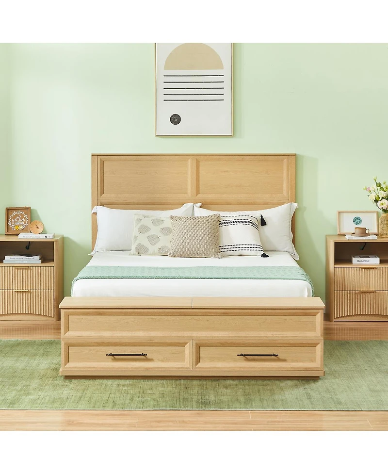 Streamdale Furniture Queen Bed w/ Geometric Headboard and Storage Bench