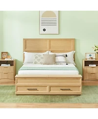 Streamdale Furniture Queen Bed w/ Geometric Headboard and Storage Bench