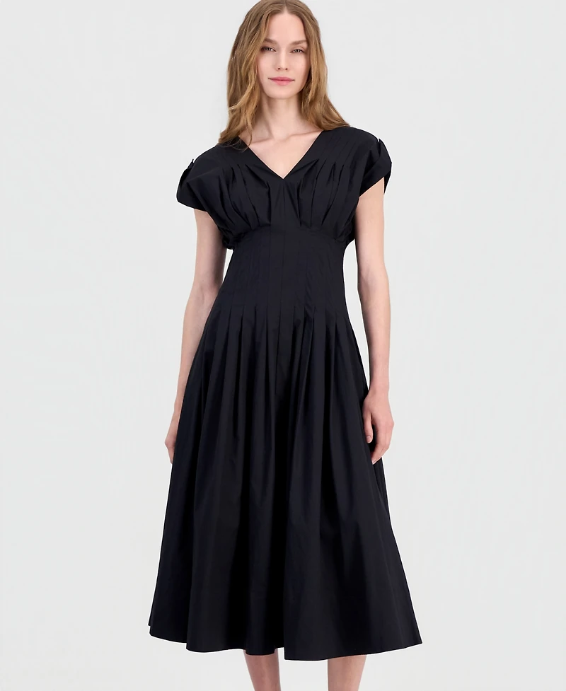 Anne Klein Remove Women's Pleated-Waist V-Neck Midi Dress