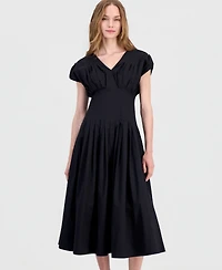 Anne Klein Remove Women's Pleated-Waist V-Neck Midi Dress