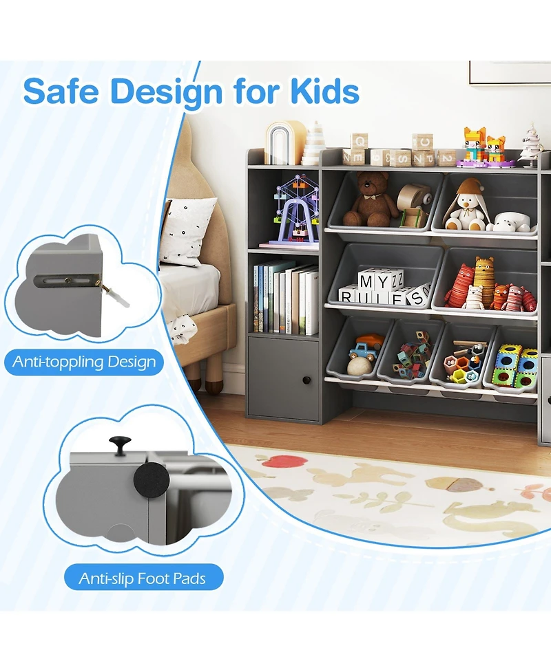 Sugift Kids Toy Storage and Bookshelf with Boxes and Open Shelves