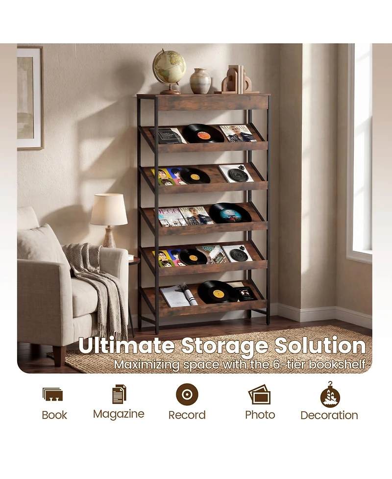 Sugift 6-Tier Tall Freestanding Bookshelf with Angled Shelves for Home Office